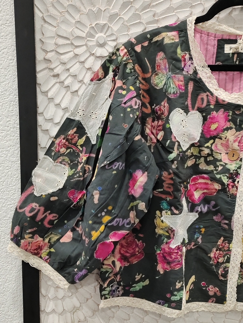 Lightweight Floral Love Patchwork Star Heart Graffiti Jacket - Picture 3 of 9